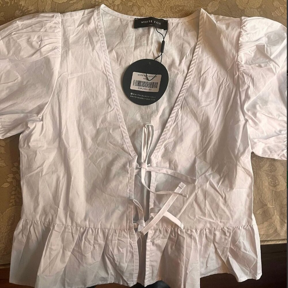 White Open Front Tie Top from White Fox